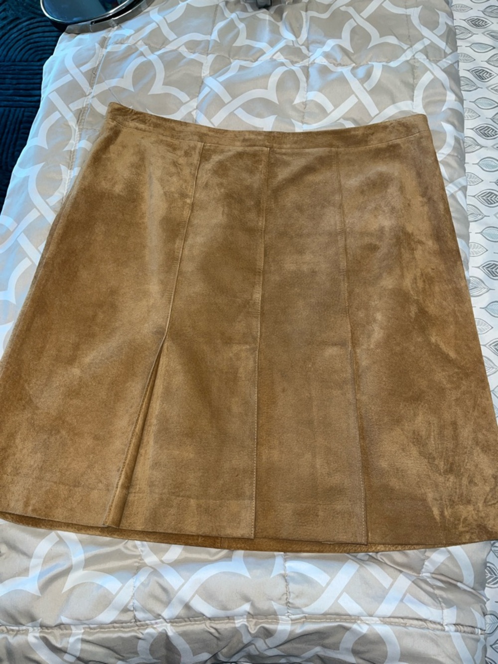 Ann Taylor Suede Panel Mini Skirt in Camel Brown